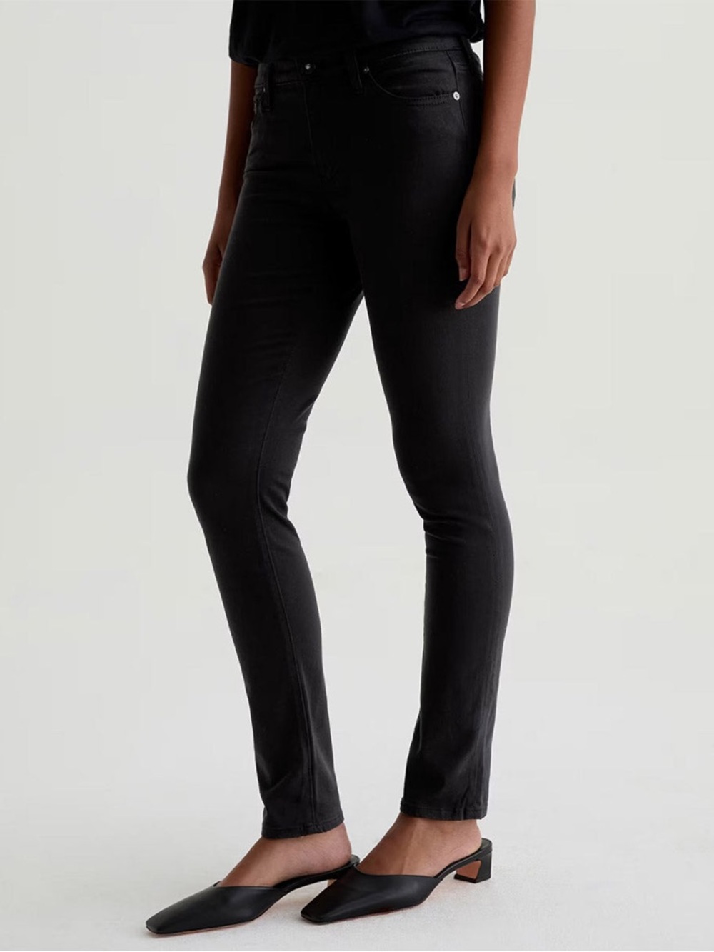 AG The Prima Mid-Rise Cigarette Black Skinny Super Soft Modal Pants